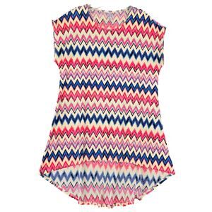 Azules White Pink Midi Dress Tunic Stretch Stripe Sleeveless Round Neck Women M